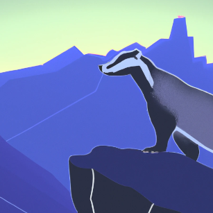 An optimistic badger looks out over the mountains